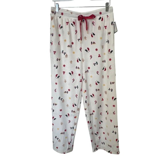 Jaclyn Tiny Holiday Print Fleece Pajama Pants With Red Drawstring - Picture 4 of 8